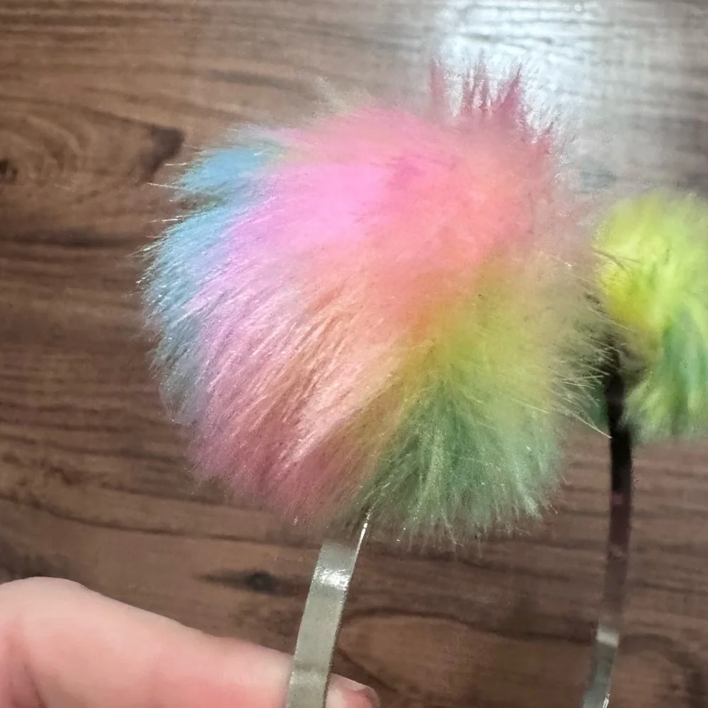 Rainbow Furry Pom-Pom Headband